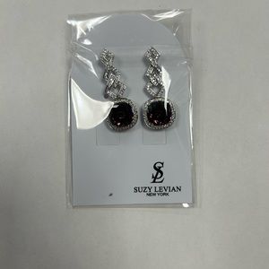 Suzy Levian Pink CZ & White CZ Earrings Sterling Silver New